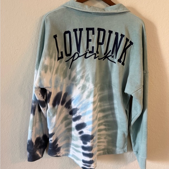 PINK Victoria's Secret Women's Varsity Half Zip Pullover Sweater Tie-Dye - Picture 8 of 9